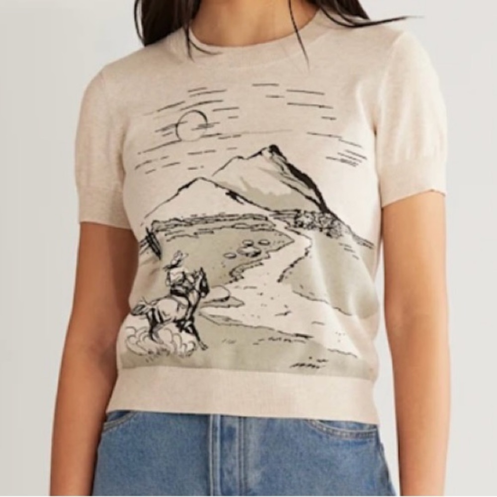 Beige Graphic Women Top